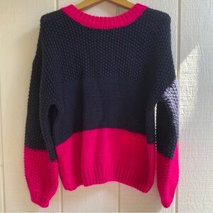 Elodie Vibrant Pink and Navy Blue Knit Sweater Size Small